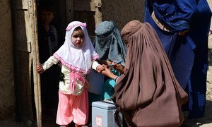 A child is vaccinated against polio, in Kandahar, Southern Afghanistan. (file)