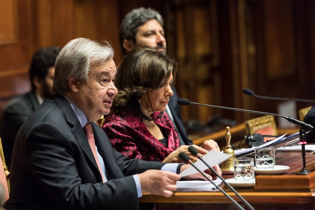 联合国秘书长在意大利首都罗马向意大利议会发表致辞。