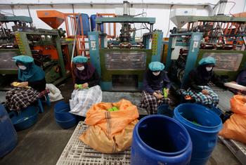 Women workers at a factory in western Herat province in Afghanistan.