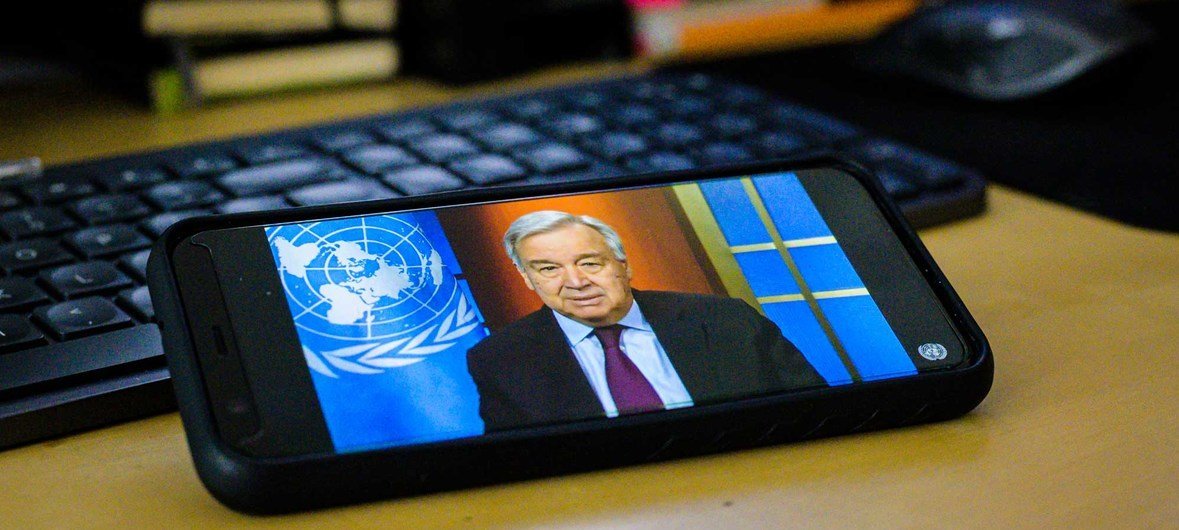 Secretary-General António Guterres holds a virtual press conference on the global COVID-19 crisis.