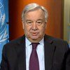 الأمين العام للأمم المتحدة أنطونيو غوتيريش يعقد مؤتمرا صحفيا عبر الفيديو فيما يتعلق بجائحة كورونا العالمية.