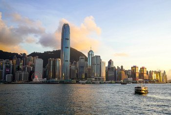 The skyline of Hong Kong harbour.