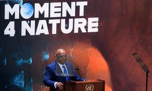 Abdulla Shahid, President of the seventy-sixth session of the United Nations General Assembly, addresses the General Assembly high-level thematic debate on “Moment for Nature”.