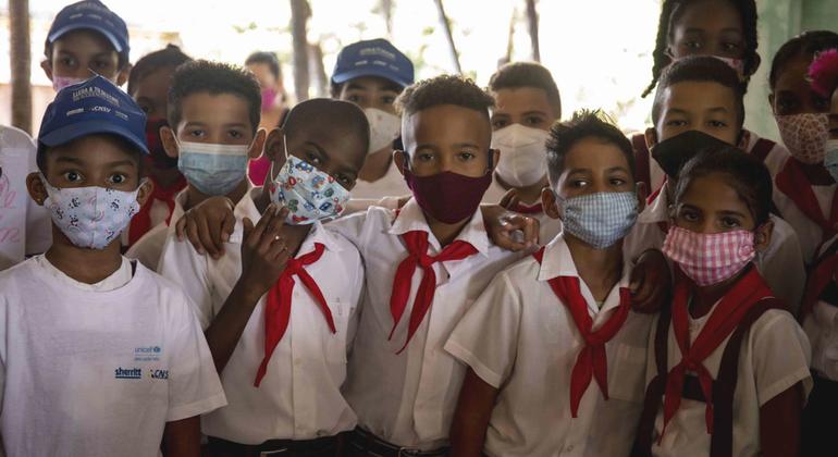 Thirty-three thousand children with disabilities attend special schools in Cuba, including Cristian (third left) who has an intellectual disability and attends an elementary school in Moa, Holguín.