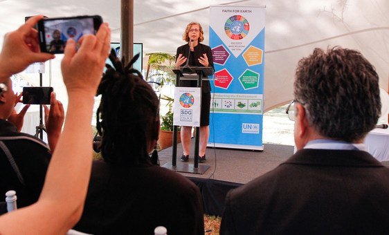 The Executive Director of the UN Environment Programme, Inger Andersen, addresses a meeting in Nairobi, Kenya.