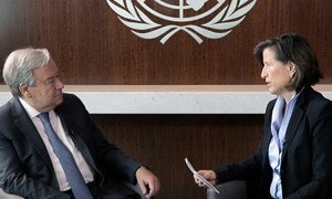 Secretary General sits down with newly-appointed head of Global Communications, Melissa Fleming for an exclusive UN News interview ahead of the 74th General Assembly Debates at UN Headquarters in New York. 18 September, 2019.