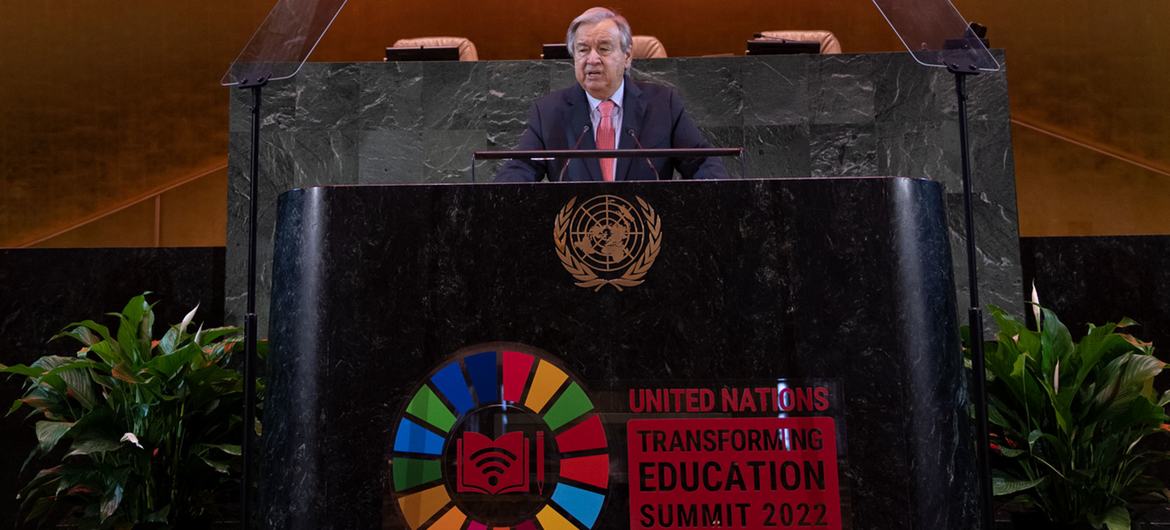 UN Secretary-General António Guterres addresses the SDG Moment 2022.