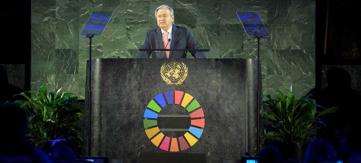 UN Secretary-General António Guterres speaks on the SDG moment 2022.