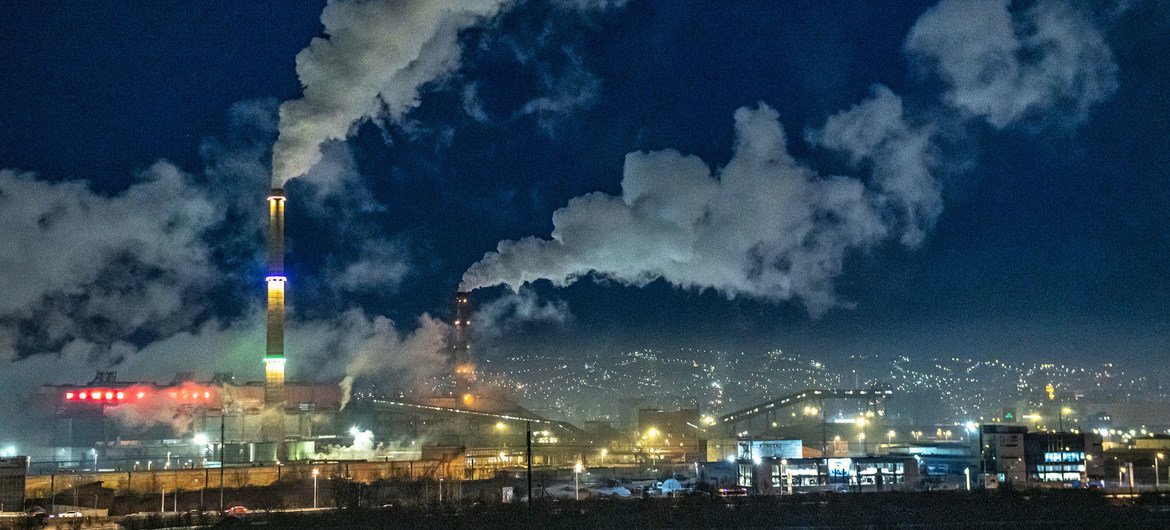 Emissions from coal-fired power plants contribute to air pollution in Ulaanbaatar, Mongolia.