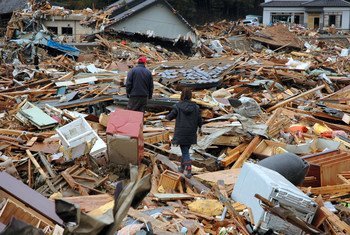 آثار الدمار بعد كارثة تسونامي.في اليابان.