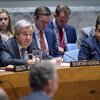 أنطونيو غوتيريش، الأمين العام للأمم المتحدة، خلال نقاش مفتوح لمجلس الأمن الدولى، حول دور عمليات المصالحة في صيانة السلام والأمن. 19 نوفمبر 2019.