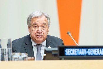 Secretary-General António Guterres addresses participants at the United Nations and the Shanghai Cooperation Organization: Cooperation to Promote Peace, Security and Stability event.