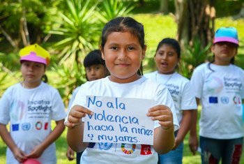 Young girls campaign to end violence against women and girls in El Salvador.
