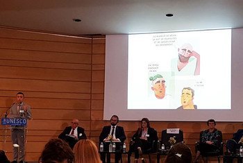 Abdallah Slimani, Jeune Ambassadeur du collectif PoliCité, une organisation qui s'efforce d'améliorer les rapports entre les forces de sécurité et les citoyens, à Vaulx-en-Velin, en France, a donné des exemples de projets de cohésion sociale réussis lors 