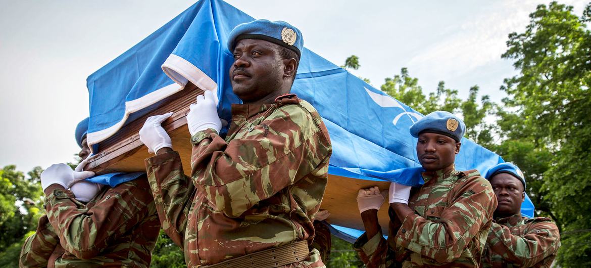 MINUSMA Peacekeepers held a memorial ceremony in honor of two fallen blue helmets, killed during an improvised explosive device (IED) explosion. (File)