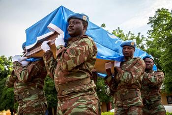 MINUSMA Peacekeepers held a memorial ceremony in honor of two fallen blue helmets, killed during an improvised explosive device (IED) explosion. (File)