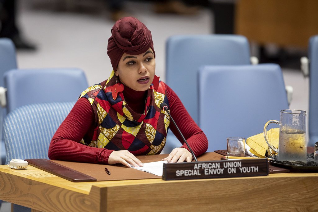  آية شابى، ممثلة الإتحاد الأفريقي للشباب في اجتماع مجلس الأمن - السلام والأمن في أفريقيا 