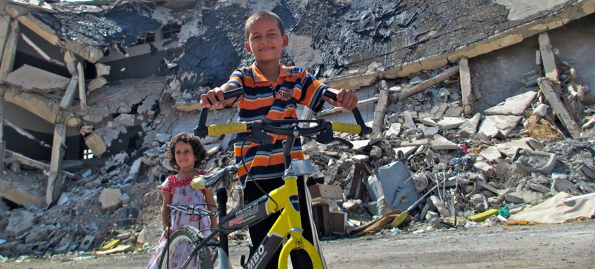 Children play near the ruins of Bab al-Azizia in Tripoli, Libya. (file)