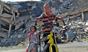 Children play near the ruins of Bab al-Azizia in Tripoli, Libya. (file)