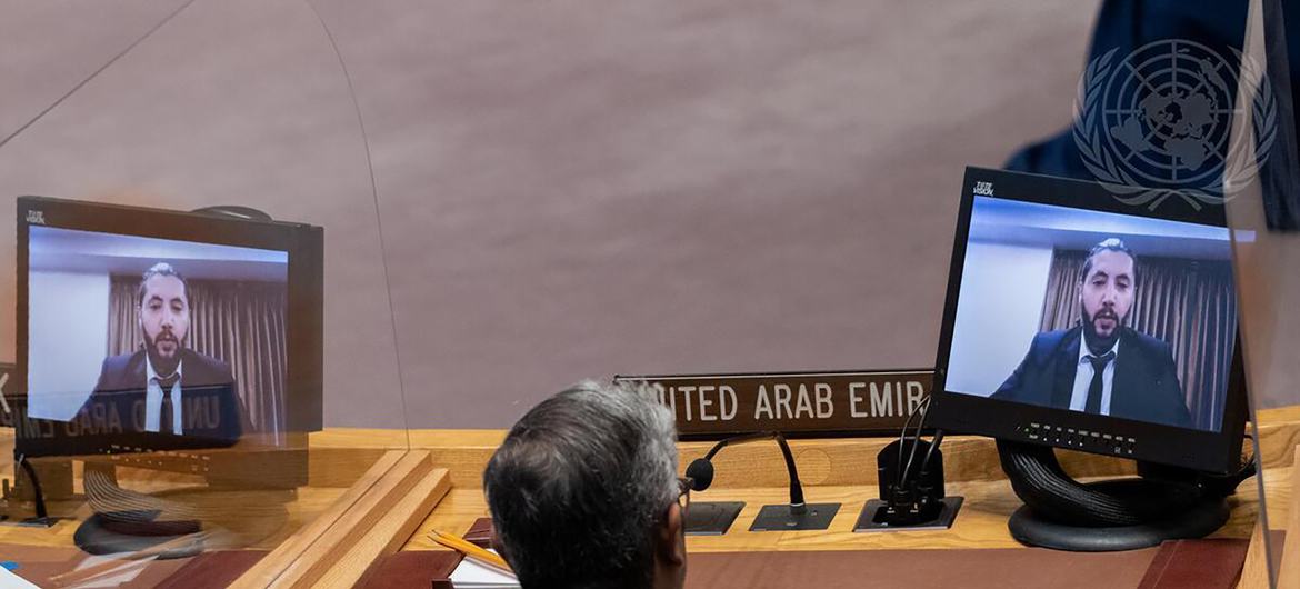 منسق منتدى المنظمات غير الحكومية في شمال غرب سوريا، إياد آغا، يشارك في جلسة مجلس الأمن من مدينة غازي عنتاب بتركيا