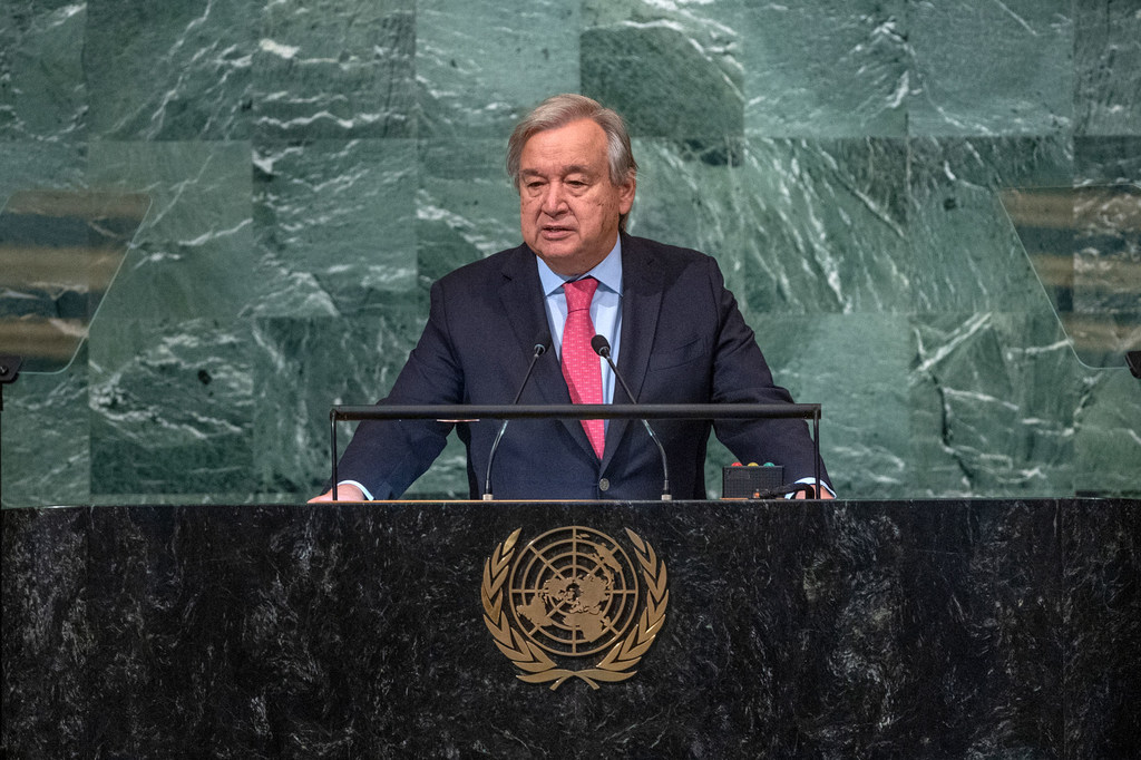 Le Secrétaire général de l'ONU António Guterres à l'ouverture du débat général de la 77e session de l'Assemblée générale des Nations Unies.