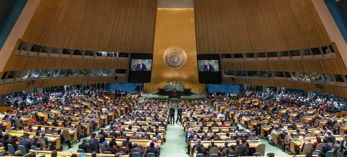 El Secretario General António Guterres interviene en la apertura del debate general de la 77ª sesión de la Asamblea General de la ONU.