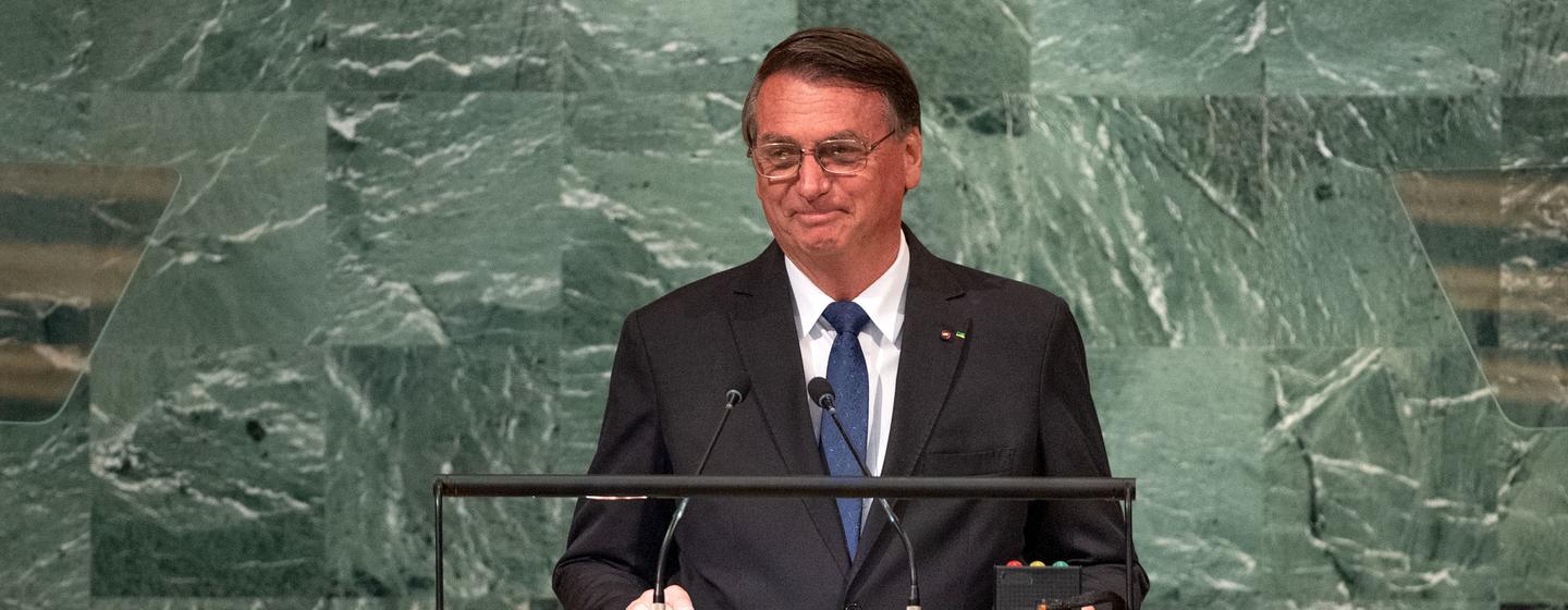President Jair Messias Bolsonaro of Brazil addresses the general debate of the UN General Assembly’s 77th session.