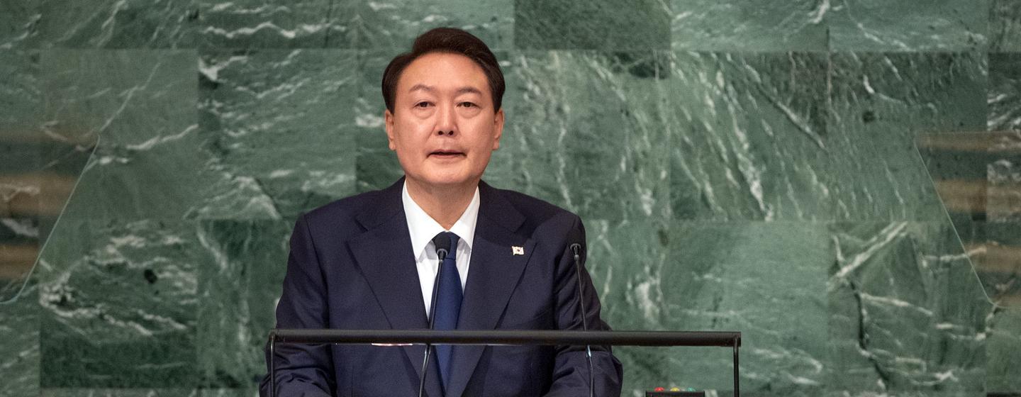 韩国总统尹锡悦在联大第77届会议一般性辩论上发表讲话。