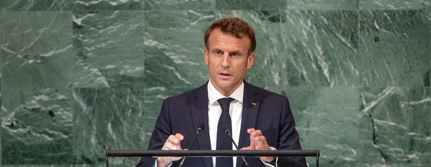 President Emmanuel Macron of France addresses the general debate of the General Assembly’s seventy-seventh session.