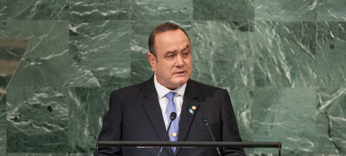 El Presidente Alejandro Giammattei Falla de Guatemala interviene en el debate general del septuagésimo séptimo período de sesiones de la Asamblea General.