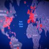 خريطة توضح انتشار فيروس كورونا في مناطق مختلفة من أنحاء العالم.