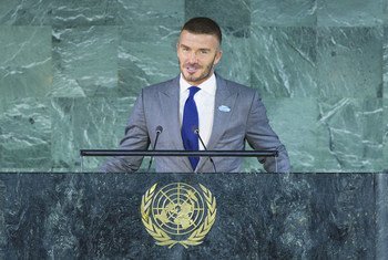 David Beckham, Goodwill Ambassador for UNICEF, speaks at the high-level meeting of the General Assembly on the occasion of the thirtieth anniversary of the adoption of the Convention on the Rights of the Child.