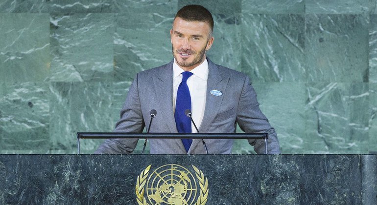 David Beckham, Goodwill Ambassador for UNICEF, speaks at the high-level meeting of the General Assembly on the occasion of the thirtieth anniversary of the adoption of the Convention on the Rights of the Child.