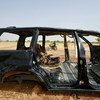 Un automóvil quemado durante ataques en la frontera entre Burkina Faso y Mali. 