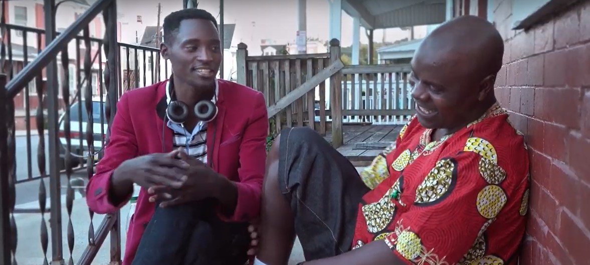 Still of Isaiah Bahati (left) and Jean-Pierre Ntegyeye, from One Way Ticket, a documentary about two Congolese refugees resettling in the US.