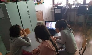 Many classes for children at migrant and refugee reception centres in Bosnia — such as this one in Sedra — have gone online