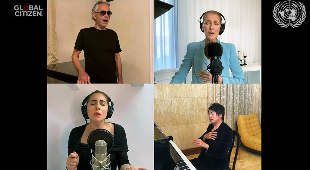 朗朗、Lady Gaga、席琳·迪昂、安德烈·波切利为“同一世界，团结在家”在线音乐会献唱。