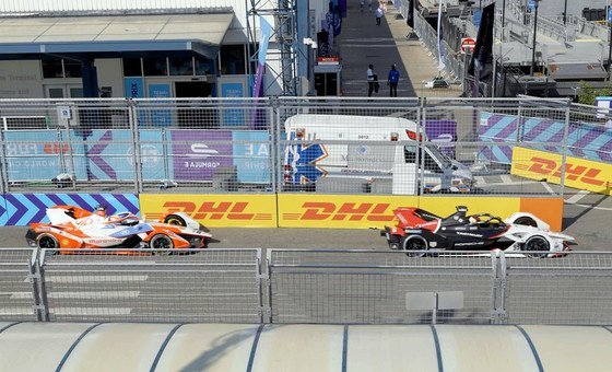 Formula E car at the 2021 New York race in Red Hook, Brookyln.