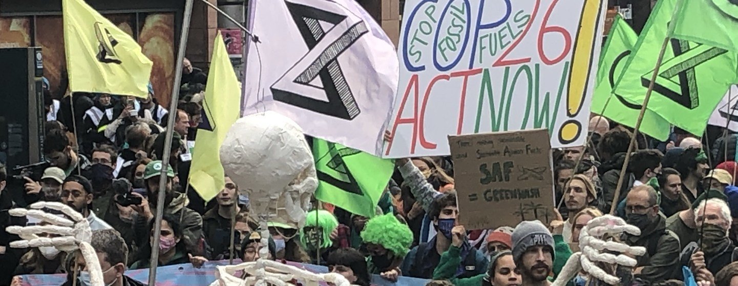 Climate action protest in Glasgow during COP26, the UN Climate Conference.