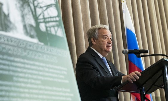 United Nations Secretary-General António Guterres opens an exhibition at UN Headquarters commemorating the 75th anniversary of the liberation of Auschwitz-Birkenau.