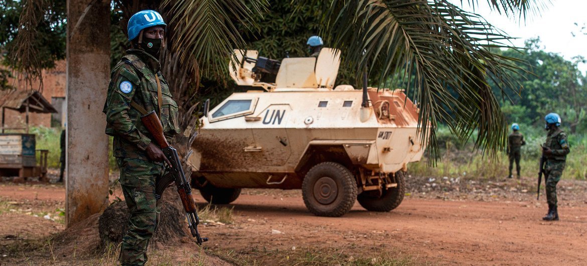 MINUSCA peacekeepers on patrol in Bangassou, Central African Republic.