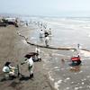 Trabajos de limpieza tras el derrame de petróleo en la costa del distrito de Ventanilla en la provincia constitucional del Callao, Perú.