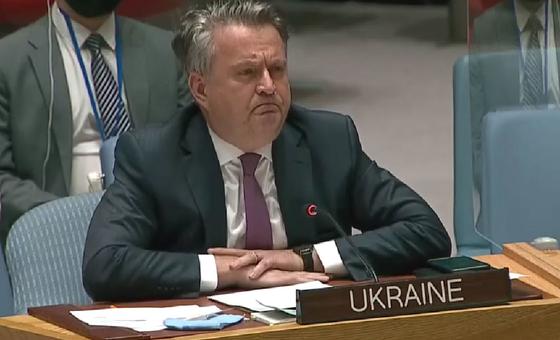 UN Permanent Ambassador of Ukraine Sergei Kislitsa speaks to the emergency meeting of the Security Council on Ukraine, 21 February 2022.