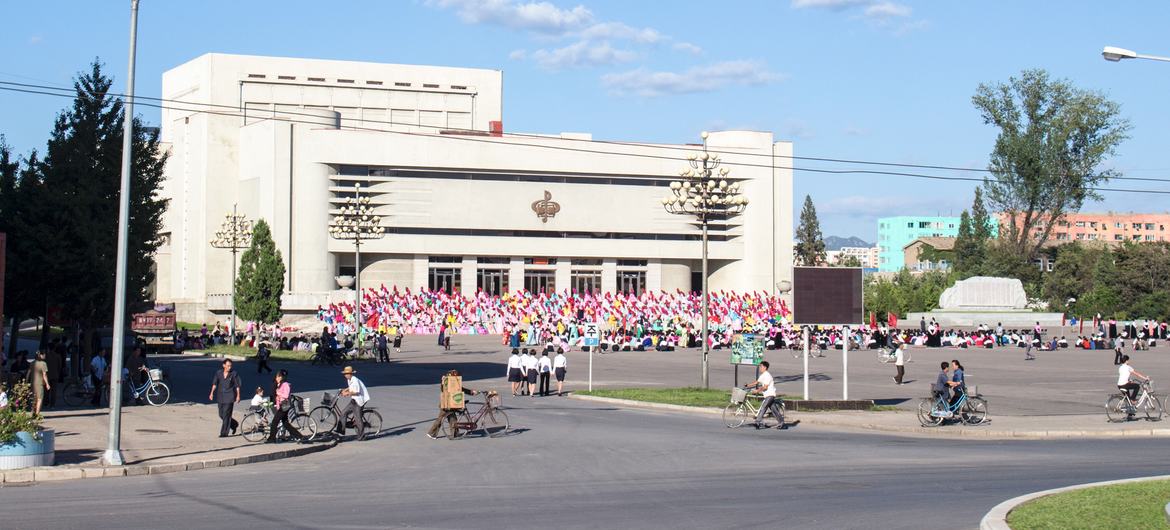 People walk on the streets of Pjongjang, in the Democratic People’s Republic of Korea.