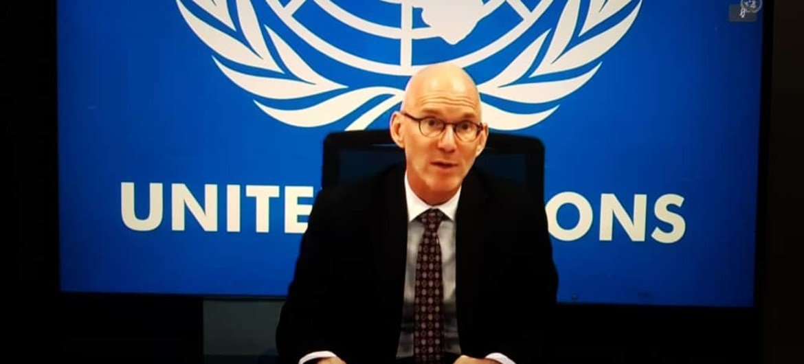 الممثل الخاص للأمين العام للأمم المتحدة في الصومال، جيمس سوان في إحاطة افتراضية قدمها لمجلس الأمن، حول تأثير كوفيد-19 والتحديات الأخرى التي تواجه الصومال.