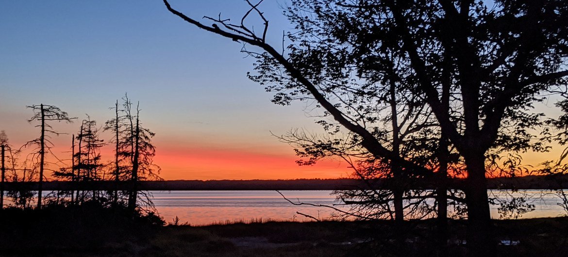 The sun sets in Acadia National Park, Maine, United States.