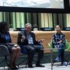 संयुक्त राष्ट्र महासचिव एंतोनियो गुटेरेश (मध्य) और युवा जलवायु कार्यकर्ता ग्रेटा थनबर्ग (दाईं ओर से दूसरी), यूएन युवा जलवायु सम्मेलन के दौरान. (21 सितंबर 2019)