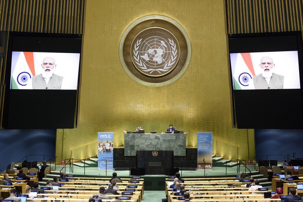 联合国大会举行高级别会议，纪念联合国成立75周年。印度总理莫迪通过视频向活动致辞。
