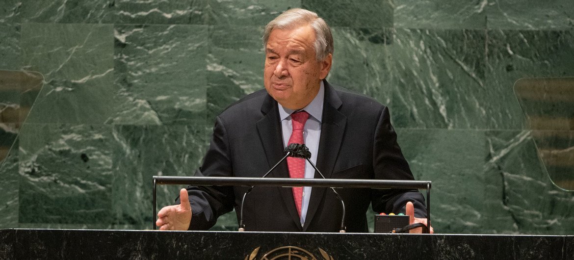 El Secretario General António Guterres interviene en la apertura del debate general del 76º período de sesiones de la Asamblea General de la ONU.