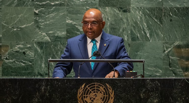 Le président de l'Assemblée générale des Nations Unies, Abdulla Shahid, s'adresse au débat général de la 76e session de l'Assemblée générale des Nations Unies.